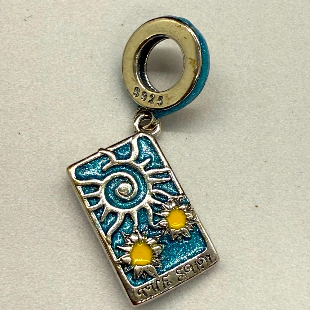 Silver and Blue Sun Tarot Bracelet Charm